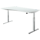 Schäfer Shop Select DRIVE UP 1 escritorio, regulable en altura eléctricamente, forma libre, fijación a la izquierda, pie en T, W 1800 mm, gris claro/plata de aluminio 