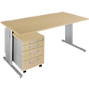 Schäfer Shop Select Ensemble de meubles de bureau 2 pièces COMBITEC, bureau, L 1600 mm, érable/blanc alu + caisson à roulettes 1233