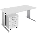 Schäfer Shop Select Ensemble de mobilier de bureau COMBITEC en 2 parties, bureau, L 1600 mm, gris clair/blanc alu + caisson à roulettes 1233