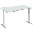 Schäfer Shop Select ERGO-T escritorio, regulable eléctricamente en altura, forma libre, fijación a la izquierda, pie en T, ancho 1800 x alto 725-1185 mm, aluminio gris claro/blanco