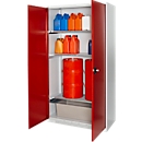 Schäfer Shop Select Gefahrstoffschrank, für Öl etc., 2 x 60 l Fässer und 8 x 20 l Kanister, Außenmaße B 1055 x T 520 x H 1950 mm, lichtgrau/rubinrot