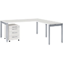 Schäfer Shop Select juego completo LOGIN, escritorio de 4 patas 1800 mm, mesa complementaria de 4 patas, pedestal móvil, gris claro