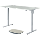 Schäfer Shop Select Juego de muebles de oficina de 2 piezas, escritorio START UP, regulable en altura eléctricamente, aluminio gris claro/blanco 