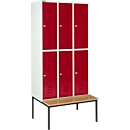 Schäfer Shop Select Kledinglocker, met zitbank, 3x2 compartimenten, 300 mm, Cilinderslot. Deur robijnrood