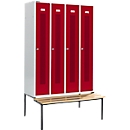 Schäfer Shop  Select Kledinglocker, met zitbank, 4 compartimenten, 300 mm, cilinderslot, Deur robijnrood