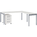 Schäfer Shop Select Komplettset LOGIN, 4-Fuß Schreibtisch 1800 mm, 4-Fuß Anbautisch, Rollcontainer, lichtgrau