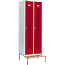Schäfer Shop Select Locker, with bench, 2 compartments, 300 mm, cylinder lock, ruby red door