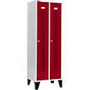Schäfer Shop Select Locker, with perforated stripes, 2 compartments, 300 mm, with feet, cylinder lock, ruby red door