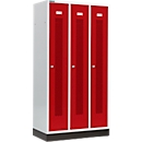 Schäfer Shop Select Locker, with perforated stripes, 3 compartments, 300 mm, with plinth, cylinder lock, ruby-red door