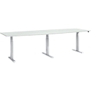 Schäfer Shop Select Meeting table, electr. height-adjustable, barrel-shaped, T-leg, W 2800 x D 800/1000 x H 640-1300 mm, light grey/white aluminium