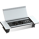 Schäfer Shop Select Mesa de reuniones ERGO-T, pata en T, forma de barca, módulo de conexiones, ajustable en altura eléctr. 1 nivel, An 2000 x Al 718-1188 mm, gris luminoso 