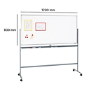 Schäfer Shop Select Mobile whiteboard, 360° rotating board, white lacquered, storage tray, 4 swivel castors, W 1200 x H 900 mm