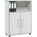 Schäfer Shop Select Moxxo IQ combined cupboard, wood, 2 hinged doors, 1 open compartment, 3 AA, W 801 x D 362 x H 1115 mm, light grey