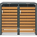 Schäfer Shop Select Mülltonnenbox, 2-fach, Holzoptik, bis 240 l, mit Deckeln, B 1340 x T 800 x H 1160 mm, Stahl, anthrazitgrau RAL 7016