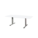 Schäfer Shop Select Planova Basic mesa de conferencias, barco, pie en T, ancho 2000 x fondo 1000 x alto 717 mm, aluminio blanco/blanco RAL 9006 
