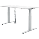 Schäfer Shop Select Schreibtisch, elektrisch höhenverstellbar, Rechteck, T-Fuß, B 1600 x T 800 x H 645-1290 mm, lichtgrau/weißaluminium 