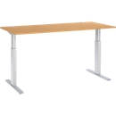 Schäfer Shop Select Schreibtisch, elektrisch höhenverstellbar, Rechteck, T-Fuss, B 1800 x T 800 x H 725-1185 mm, Buche/weissaluminium