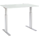 Schäfer Shop Select Schreibtisch ERGO-T, elektrisch höhenverstellbar, Rechteck, T-Fuß, B 1200 x T 800 x H 725-1185 mm, lichtgrau/weißaluminium