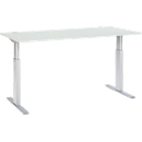 Schäfer Shop Select Schreibtisch ERGO-T, elektrisch höhenverstellbar, Rechteck, T-Fuß, B 1800 x T 800 x H 725-1185 mm, lichtgrau/weißaluminium