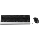 Schäfer Shop Select Set économique Clavier sans fil & souris sans fil Highline, QWERTY, repose-poignets, souris à 5 touches, jusqu'à 1600 dpi, jusqu'à 10 m, noir-argenté
