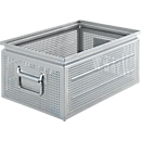 Schäfer Shop Select stacking box, perforated, with drop handles, 26.5 l, 150 kg, L 449 x W 308 x H 201 mm, sheet steel, galvanized
