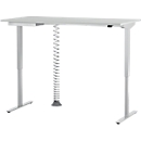 Schäfer Shop Select Start Off escritorio, regulable en altura eléctricamente, rectangular, pie en T, ancho 1600 mm, aluminio gris claro/blanco + cajón y espiral de cables