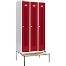Schäfer Shop Select Taquilla, con banco, 3 compartimentos, 300 mm, cerradura de cilindro, puerta rojo rubí