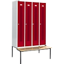 Schäfer Shop Select Taquilla, con banco, 4 compartimentos, 300 mm, cerradura de cilindro, puerta rojo rubí
