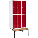 Schäfer Shop Select Vestiaire, avec banc, 3 x 2 compartiments, 300 mm, serrure à cylindre. Porte rouge rubis