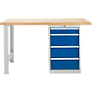 Schäfer Shop Select Werkbank, 4 Schübe, Grundeinheit, B 1500 mm, lichtgrau RAL 7035/enzianblau RAL 5010 