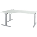 Schäfer Shop Select Winkelschreibtisch ERGO-T 2.0, 90° Winkel, Ansatz links, T-Fuss, B 2000 x T 1200/800 x H 675-895 mm, lichtgrau/weissalu 