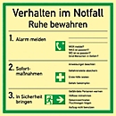 Schild mit Notfallverhaltensregeln