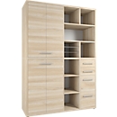 Schrank-Kombination Player, 8 Regalfächer, 4 Schubladen, B 1557 mm, Eiche