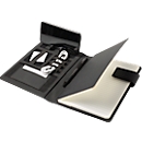 Schreibmappe Lightpak®, A5, Multifunktionsbänder, 1 Einsteckfach, Stifteschlaufe, Handy-/Tabletaufsteller, 1 Block, Magnetverschluss, RPET, anthrazit