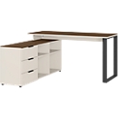 Schreibtisch Ancona, Bügelfuß, Sideboard, B 1450 x T 603/1460 x H 740 mm, Nussbaum/Kaschmir