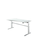 Schreibtisch Komfort, Ansatz links, 2-stufig elektrisch höhenverstellbar, B 1800 mm, lichtgrau/weißalu 