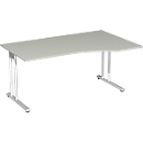 Schreibtisch mit Ansatz PALENQUE, C-Fuss, Freiform, Ansatz rechts, B 1800 x T 800/1000 x H 720 mm, lichtgrau