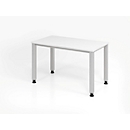 Schreibtisch, rechteckig, 4 Füsse, Quadratrohr, B 1200 x T 672 x H 685-810 mm, weiss/silber
