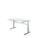 Schreibtisch Standard, elektrisch höhenverstellbar, Freiform, Ansatz links, C-Fuss, B 1800 x T 1000/800 x H 725-1185 mm, lichtgrau/weissalu