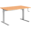 Schreibtisch Standard, manuell höhenverstellbar, Rechteck, C-Fuß, B 1200 x T 800 x H 728-1188 mm, Buche/weißaluminium