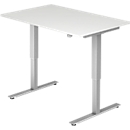 Schreibtisch ULM, elektrisch höhenverstellbar, Rechteck, T-Fuß, B 1200 x T 800 x H 720-1190 mm, lichtgrau/alusilber + Kabelwanne