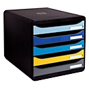 Schubladenbox Exacompta BEE BLUE Big Box, A4+, 5 mehrfarbige & halboffene Schubladen mit Auszugstopp, Griffmulde & Etikettenhalter, Blauer Engel