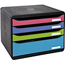 Schubladenbox Exacompta BIG BOX PLUS, quer, A4+, 4 mehrfarbige & halboffene Schubladen mit Auszugstopp, Griffmulde & Etikettenhalter, klimaneutral, PS