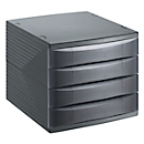 Schubladenbox Rotho QUADRA, 4 geschlossene Schübe im Format A4, Griffmulden, stapelbar, L 330 x B 285 x H 320 mm, Polystyrol, anthrazit