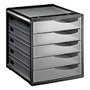 Schubladenbox Rotho SPACEMAKER, 5 geschlossene Schübe im Format A4, Griffmulden, stapelbar, L 330 x B 285 x H 320 mm, Polystyrol, schwarz-transparent