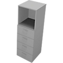 Schubladenelement PHENOR, 3 OH, 4 Schübe, 1 Regalfach, H 1310 x B 430 x T 430 mm, grau