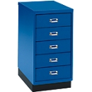 Schubladenschrank DIN A4, mit 5 Schubladen, 675 mm hoch, enzianblau