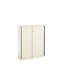Schuifdeurkast, afsluitbaar, met greeplijsten, staal, wit RAL 9010, 950 x 1215, 3 ordnerhoogten