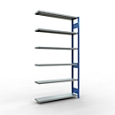 Schulte Lagertechnik Fachbodenregal-Stecksystem MULTIplus 250, Anbauregal, Längenriegel, 2500x1300x300 mm, 6 Böden, enzianblau/verzinkt