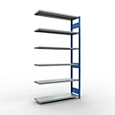 SCHULTE Lagertechnik Fachbodenregal - Stecksystem MULTIplus 250, Anbauregal, Längenriegel, 2500x1300x400 mm, 6 Böden, enzianblau/verzinkt